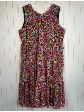 J. Crew plus size 3X midi dress pink green micro floral chiffon tiered NEW